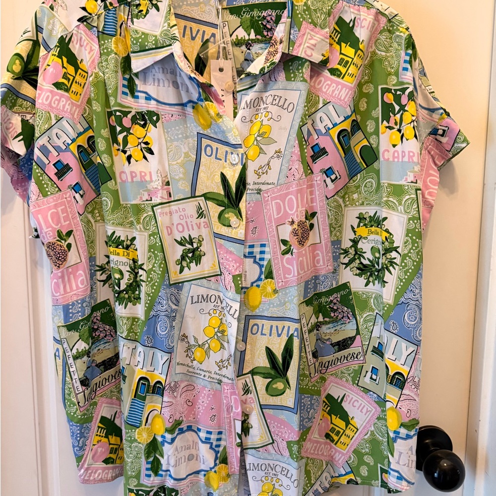 Jane and Delancey Lemon Patchwork Short-Sleeve Shirt - Green/Pink/Blue/Yellow